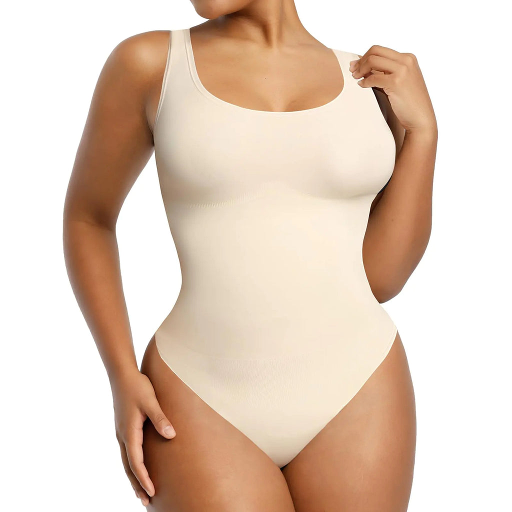SHAPELLX Shapewear Bodysuit Shaping Bodysuit for Women Body Shaper Tummy Control Shapewear Seamless Sculpting Thong Body Shaper Plus Size Bodysuit Beige Corset Bodysuit (Beige，X-Small/Small