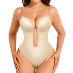 Decorus Shapewear Backless Bodysuit Strapless: Low-back Thong Body-shaper Invisible Women - Build in Bra Open-back Bodysuits Wedding Seamless Beige