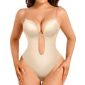 Decorus Shapewear Backless Bodysuit Strapless: Low-back Thong Body-shaper Invisible Women - Build in Bra Open-back Bodysuits Wedding Seamless Beige