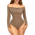 Hioffer Women Off Shoulder Long Sleeve Bodysuit Tummy Control Seamless Shapewear Sculpting Body Shaper Jumpsuit Tops