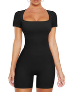 VVX Shapewear Bodysuit for Women Tummy Control Short Sleeve Bodysuits Butt Lifting One Piece Body Shaper - Black L